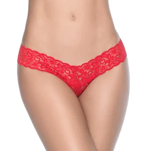 fio dental vermelho sensual renda branca cintura baixa acabamento delicado elástico macio sofisticado lingerie Mapalé nylon elastano