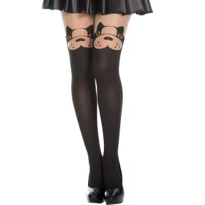 meia calça preta opaca três quartos superior tom pele divertida cabeça cachorro fofa sexy original nylon elastano fantasia