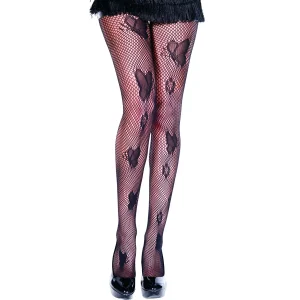 meia calça arrastão preta borboletas sensual glamurosa textura rede nylon elastano elegante sofisticada cintura alta confortável acabamento brilhante