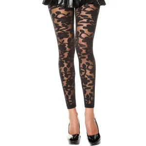 legging preto fino transparente estampa floral opaco relevo tecido nylon elastano modelagem justa cintura alta elástica