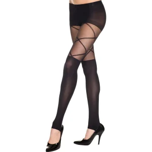 meia calça preta legging efeito opaco transparente parte inferior superior acima joelho pés livres imitação bota nylon elastano sensual