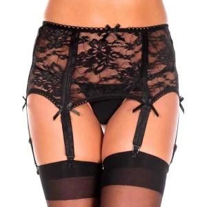 cinta liga preta sexy renda floral larga efeito cinto largo elegante ajustável elástica poliéster elastano