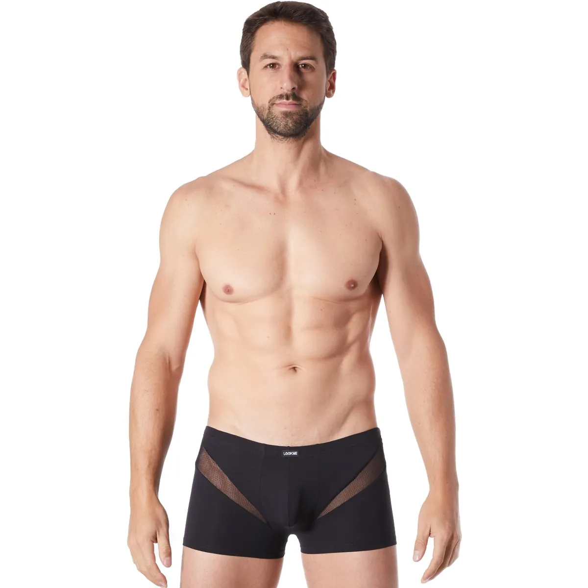 boxer preto sexy glamouroso confortável suave tecido poliéster elastano malha fina V frente costas corte sensual - Image 5