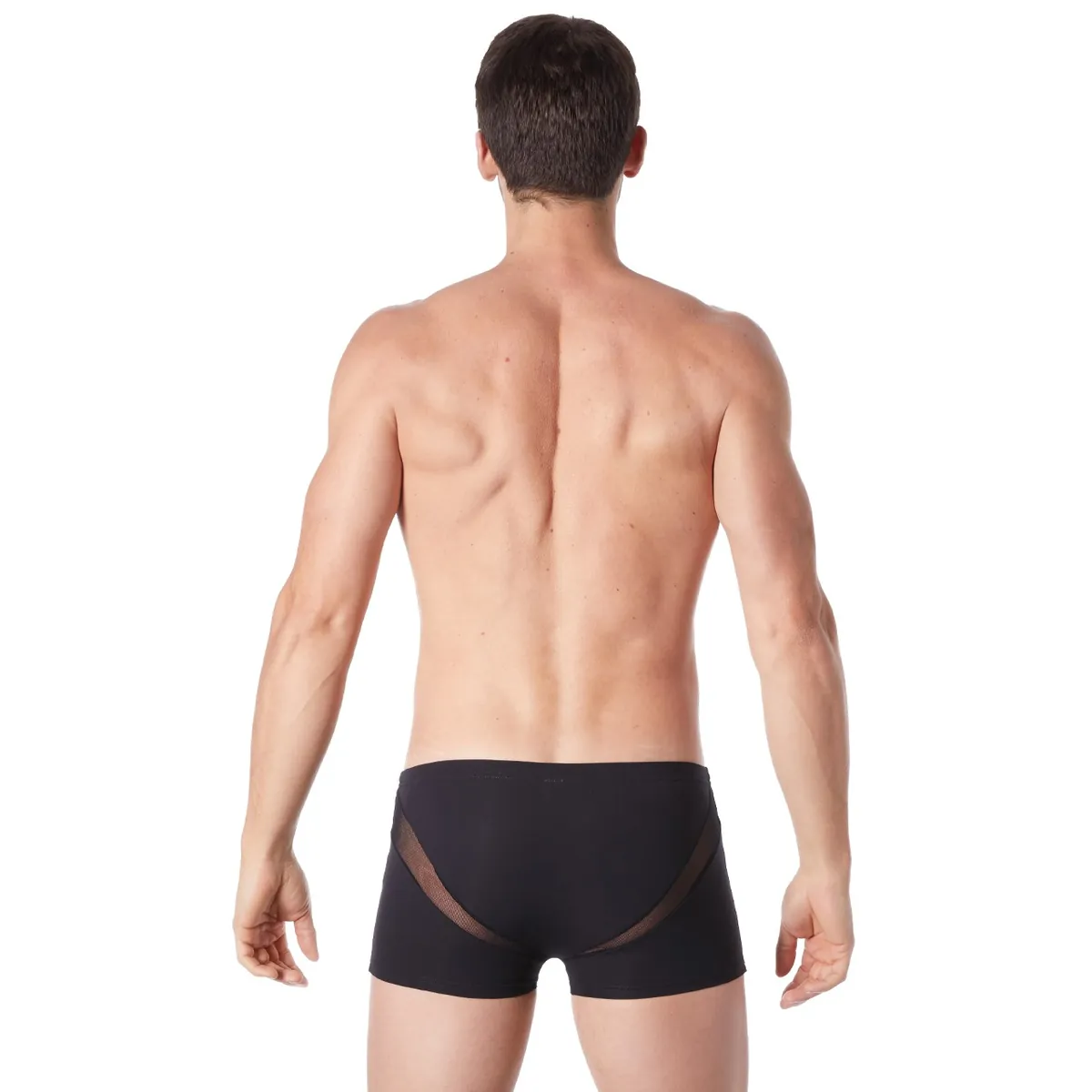 boxer preto sexy glamouroso confortável suave tecido poliéster elastano malha fina V frente costas corte sensual - Image 6
