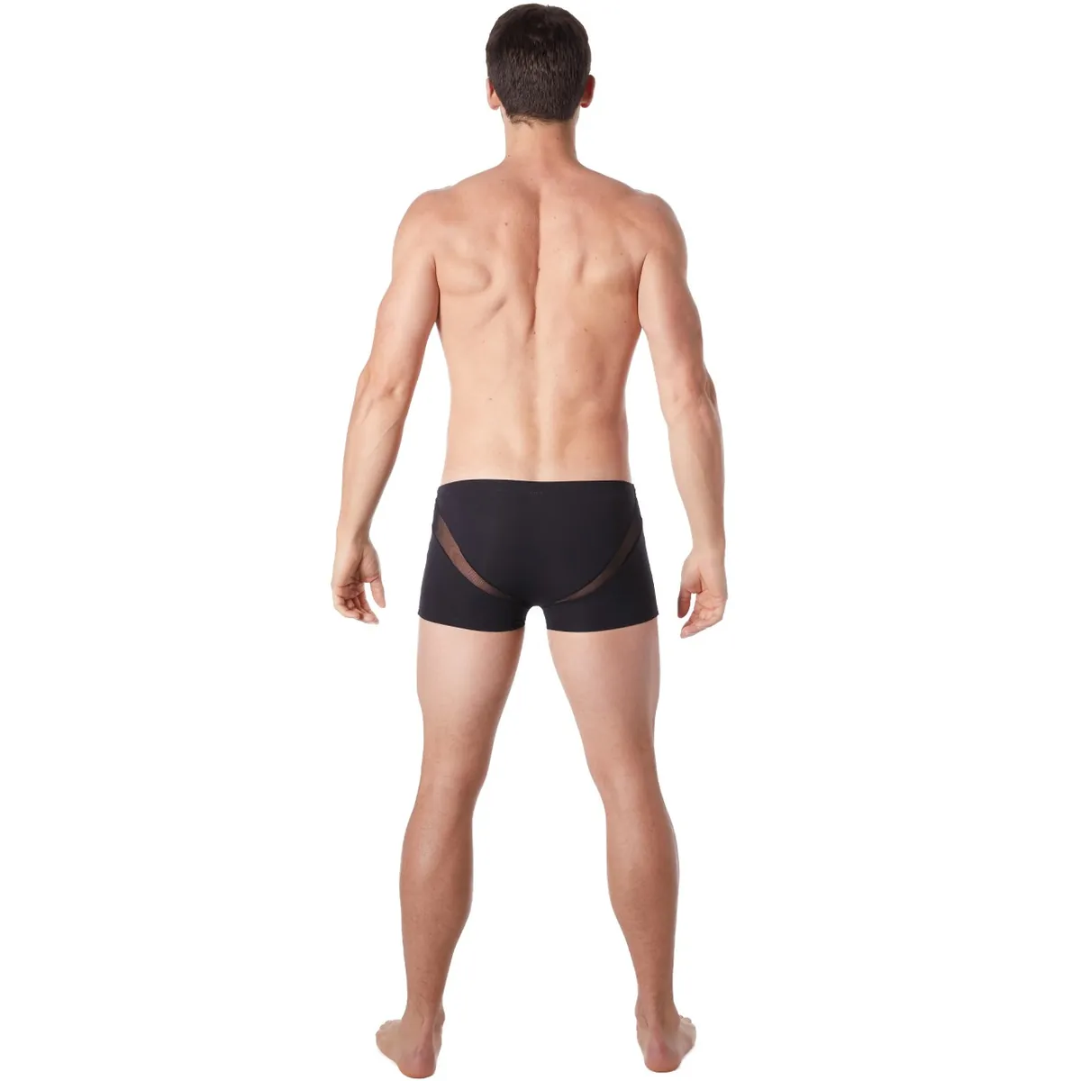 boxer preto sexy glamouroso confortável suave tecido poliéster elastano malha fina V frente costas corte sensual - Image 8
