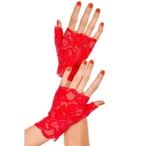 luvas vermelhas renda floral sem dedos abertos elegantes suaves femininas sensuais finas alongadas nylon elásticas delicadas festa noite casamento