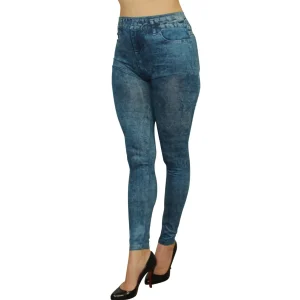 legging azul efeito jeans desbotado justa elástica confortável modelagem cintura alta tecido poliéster elastano resistente secagem rápida