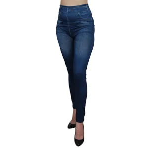 legging azul justo elástico macio efeito jeans novo confortável modelagem cintura alta flexível durável casual feminino poliéster elastano