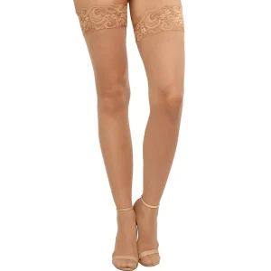 Meias Nylon Autofixantes Finas Levemente Opacas Sensuais Elegantes Delicadas Ligas Renda Contorno Pernas Suntuoso Elastano