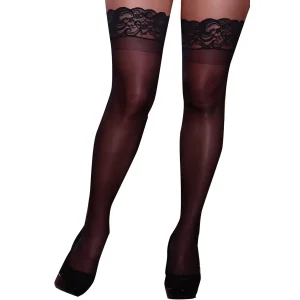 Meias Pretas Nylon Autossustentáveis Finas Sexy Ligeiramente Opacas Tamanho Grande Curvilíneas Pernas Suntuosas Ligas Renda Finalizadas Bonitas Elastano