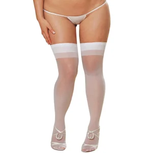 Meias brancas semiopacas nylon tamanho grande sensuais efeito costura ideais ligas suspensórios elasticas confortaveis resistentes