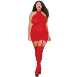macacão vermelho tamanho grande gola alta costas abertas efeito corpete renda ligas integradas meias sensuais sem fio dental nylon
