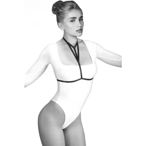 arnês corpo ornamentado elástico preto ajustável poliéster tiras múltiplas busto sensual versátil decoração lingerie gola peitoral Mia