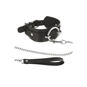 colar fetichista coleira preto largo ajustável confortável anel metal fixo guia 114cm comprimento41cm largura44mm microfibra liga peso65g diâmetro45mm