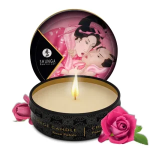 mini vela massagem aromática rosa afrodisíaca óleo morno toque pele macia sedosa emoliente naturais vegana canadense duração sete horas