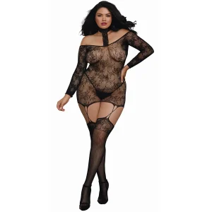 bodystocking arrastão corpete tamanho grande reversível colar renda laços frente costas padrões florais efeito espartilho ligas meias nylon elastano ajustável