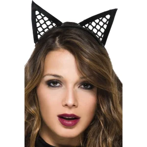 tiara orelhas gata pontiagudas rede preta poliéster leve ajustável elástica sensual fofa fantasia atrevida cosplay halloween festa carnaval acessório