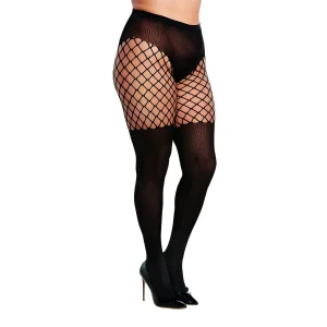 meia calça tamanho grande estilo cinta liga opaca pernas rede larga coxas calcinha desenhada nylon elastano