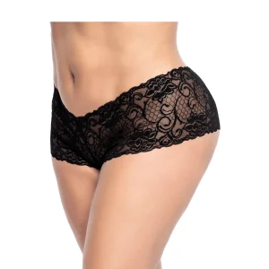 shorty tamanho grande preto renda delicada suave pele elástica confortável sexy feminino coleção Mapalé sensual respirável leve durável nylon spandex