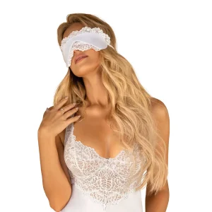 máscara branca sensual misteriosa feminina elegante delicada rendada cetim macia confortável ajustável fita laço romântica provocante sedutora
