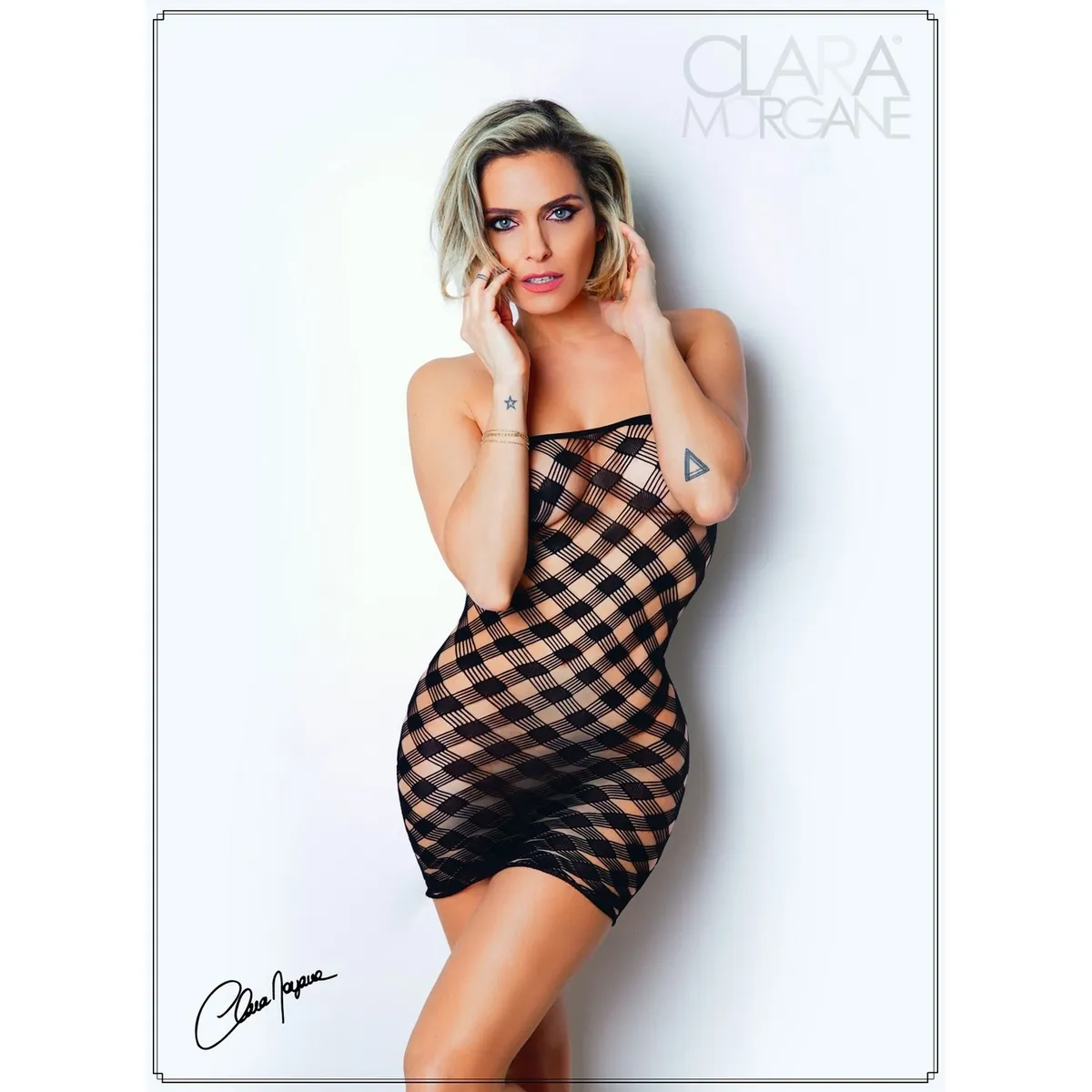 mini vestido preto malha rede xadrez alças finas decote quadrado tecido elástico poliamida elastano silhueta ajustada sensual festa - Image 4