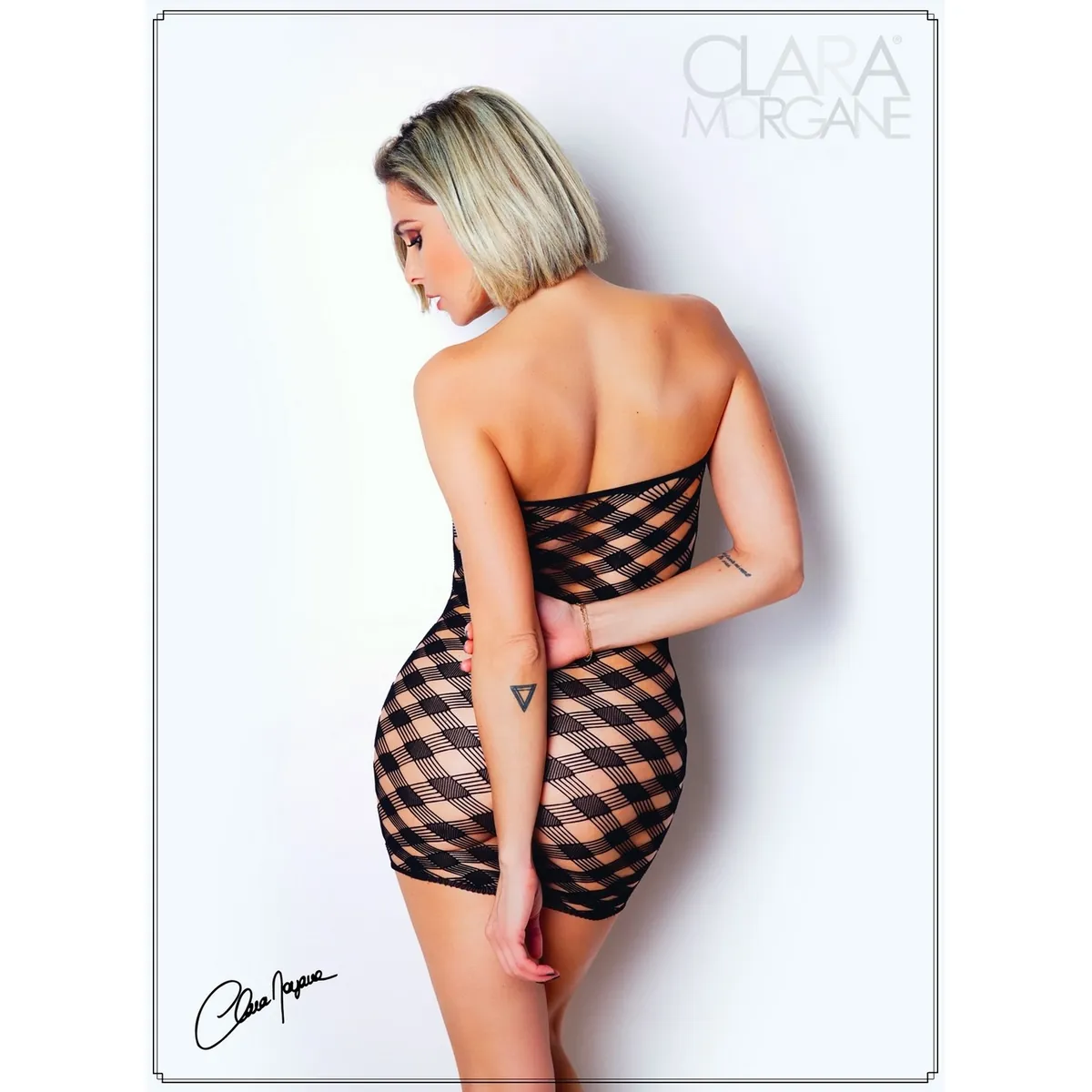 mini vestido preto malha rede xadrez alças finas decote quadrado tecido elástico poliamida elastano silhueta ajustada sensual festa - Image 5