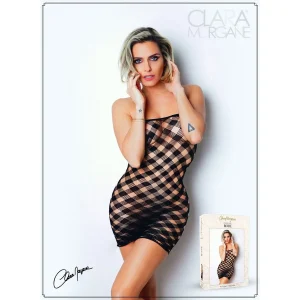 mini vestido preto malha rede xadrez alças finas decote quadrado tecido elástico poliamida elastano silhueta ajustada sensual festa