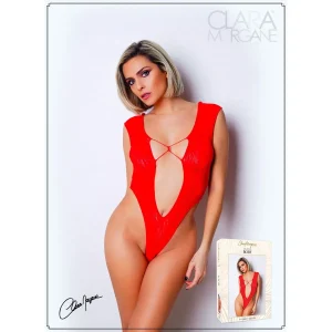 body vermelho Clara Morgane decote profundo frente costas ajuste curvas efeito paixão forma vertiginosa tecido poliamida elastano modelagem sensual