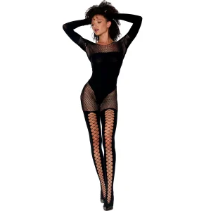 bodystocking mangas compridas fina rede preta estampa opaca efeito corpete buracos polegares pernas opacas entreabertas laço elástico fixo nylon elastano