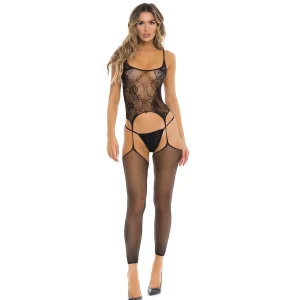 macacão rede corpete floral sensual meias mensagem impressa foda noite toda tanga combinando coleção René Rofé nylon elastano