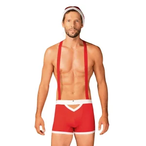 Traje Papai Noel Sensual Vermelho Boxer Suspensórios Ajustáveis Não Destacáveis Amarração Picante Corte Sutil Traseiro Gorro Clássico Pompom
