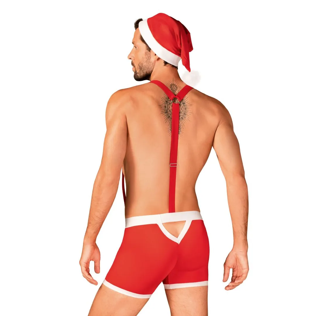 Traje Papai Noel Sensual Vermelho Boxer Suspensórios Ajustáveis Não Destacáveis Amarração Picante Corte Sutil Traseiro Gorro Clássico Pompom - Image 3