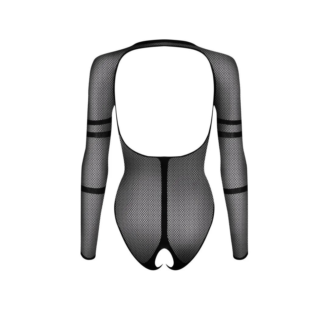 Corpo B137 preto malha transparente sedutor sensual envolvente flexível agradável padrão serpente cintura provocante costas abertas entrepernas picante - Image 9