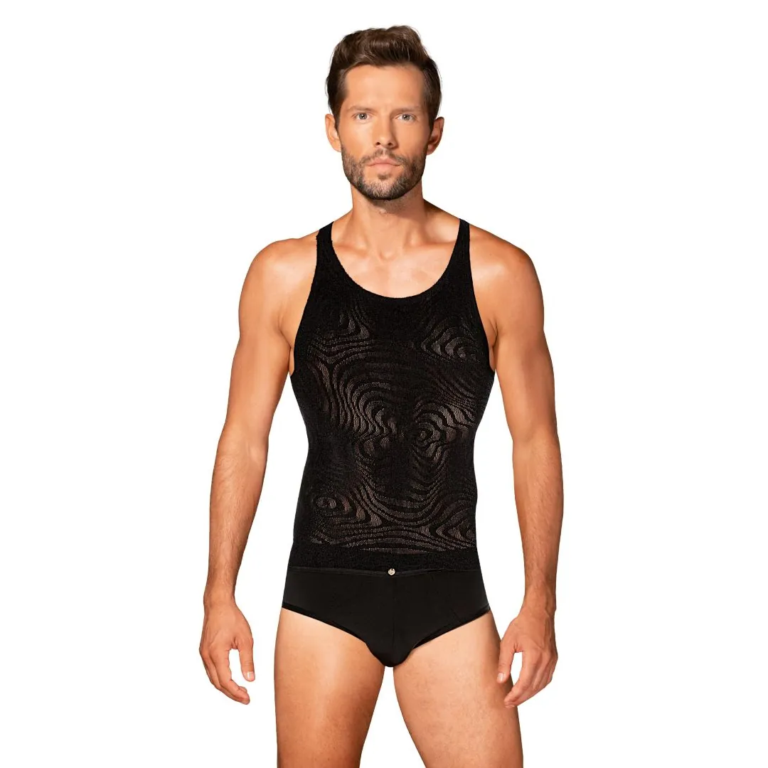 regata masculina preta sexy corte moderno ajustado tricô extremamente flexível conforto toque agradável padrões geométricos chamativo - Image 2