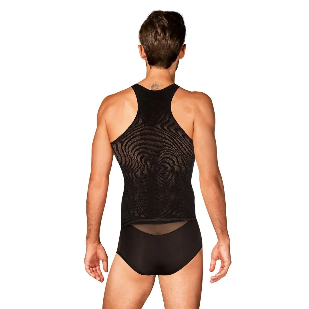 regata masculina preta sexy corte moderno ajustado tricô extremamente flexível conforto toque agradável padrões geométricos chamativo - Image 3
