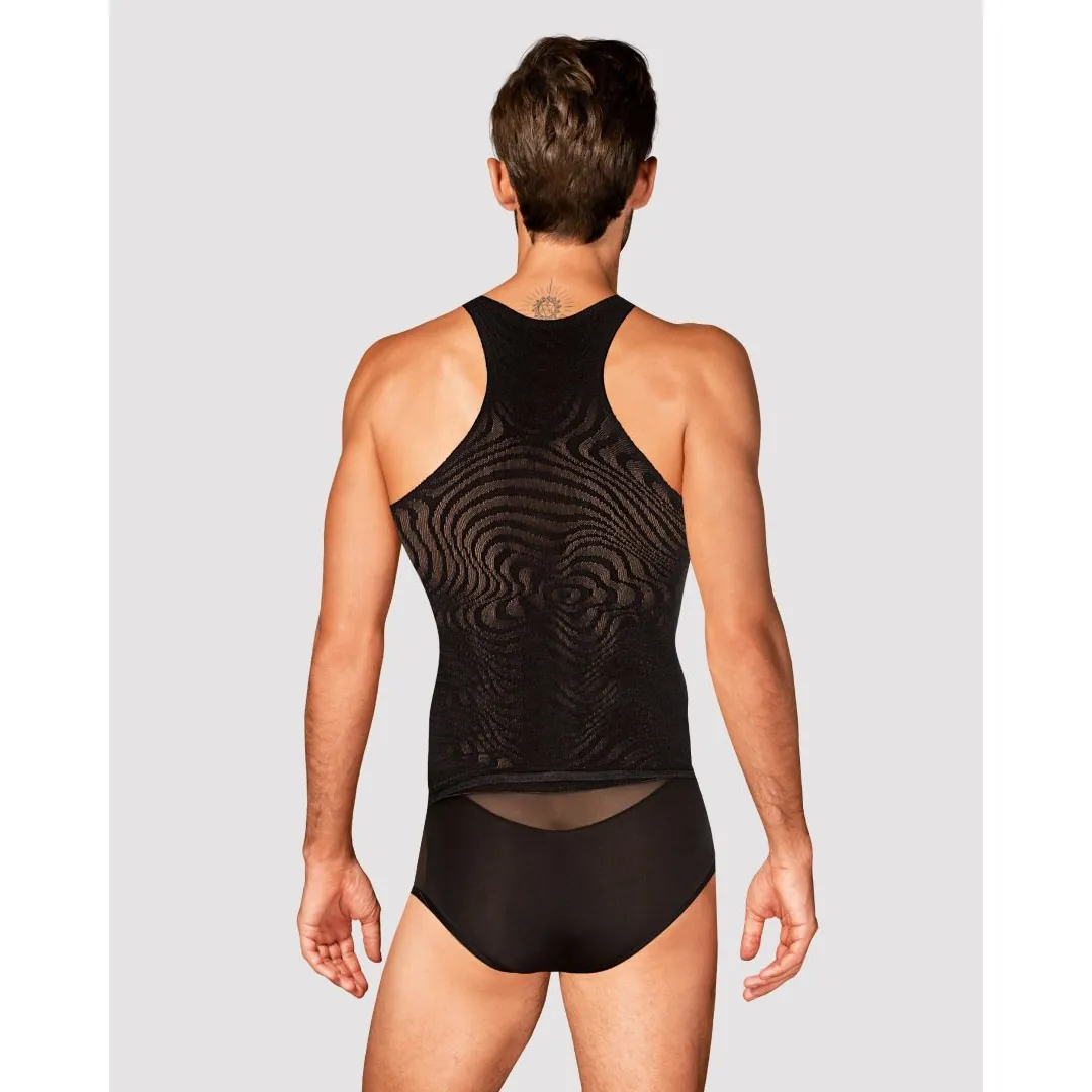 regata masculina preta sexy corte moderno ajustado tricô extremamente flexível conforto toque agradável padrões geométricos chamativo - Image 5