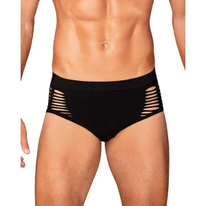 cueca masculina preta modelo M101 recortes sensuais quadris design moderno tecido superelastico malha macia resistente movimentos ilimitados ajuste perfeito