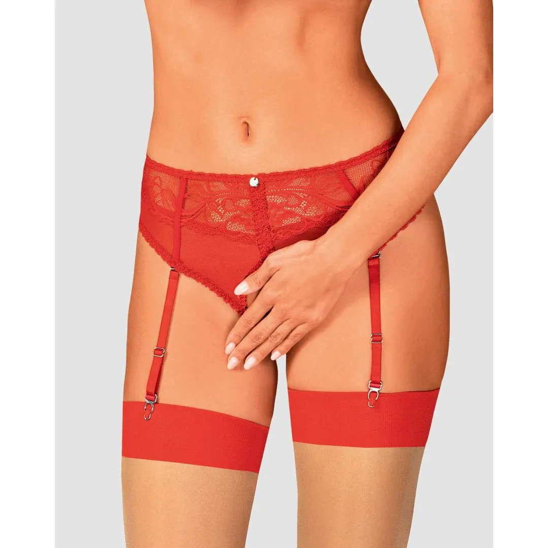 Dagmarie calcinha cinta liga vermelha renda elegante sensual provocante entrepernas aberto removível ajustável poliamida elastano delicado - Image 5