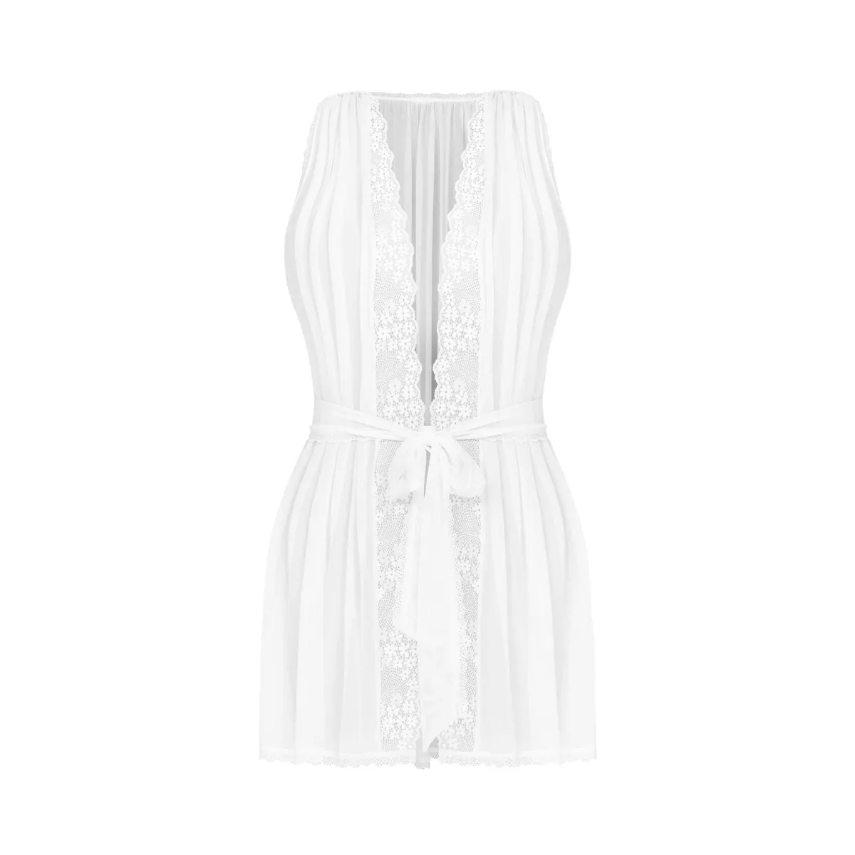 Heavenlly roupão branco sexy arejado corte curto sem mangas único translúcido renda floral borda elegante acabamento ajuste perfeito - Image 8
