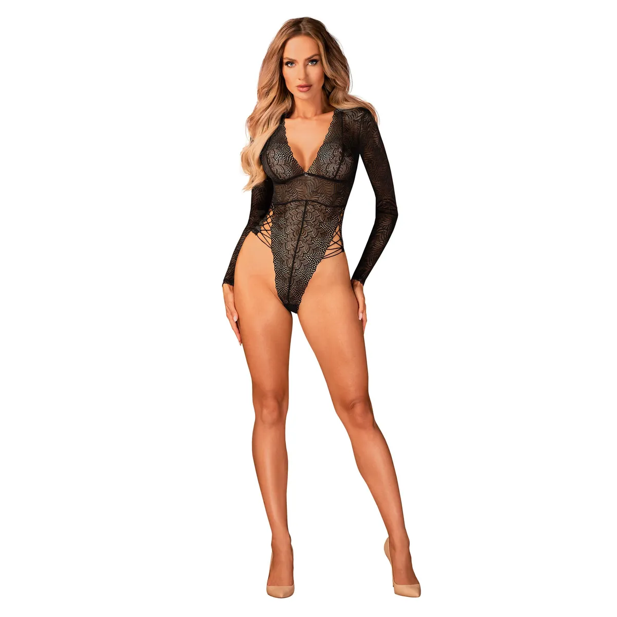 corpo renda preto sensual sexy corte cativante fecho virilha laço quadris toque tentador pingente elegante seios alça ajustável removível costas - Image 4