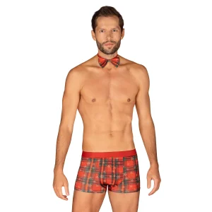 Boxer gravata borboleta natalino vermelho padrão pingente dourado conjunto festivo masculino confortável elástico poliamida elastano presente