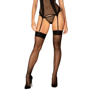 meias transparentes malha fina pretas elásticas elegantes clássico universal conforto suave bordas topo coxas sustentação luxo
