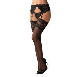 meias pretas finas transparentes delicadas rendadas borda alta sem autossustentação macias confortáveis nylon elastano ligas sensualidade