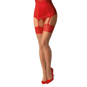 meias sensuais vermelhas rendadas ligas delicadas efeito pele translúcidas poliamida elastano ajuste confortável acabamento sedutoras Lovica obsessiva