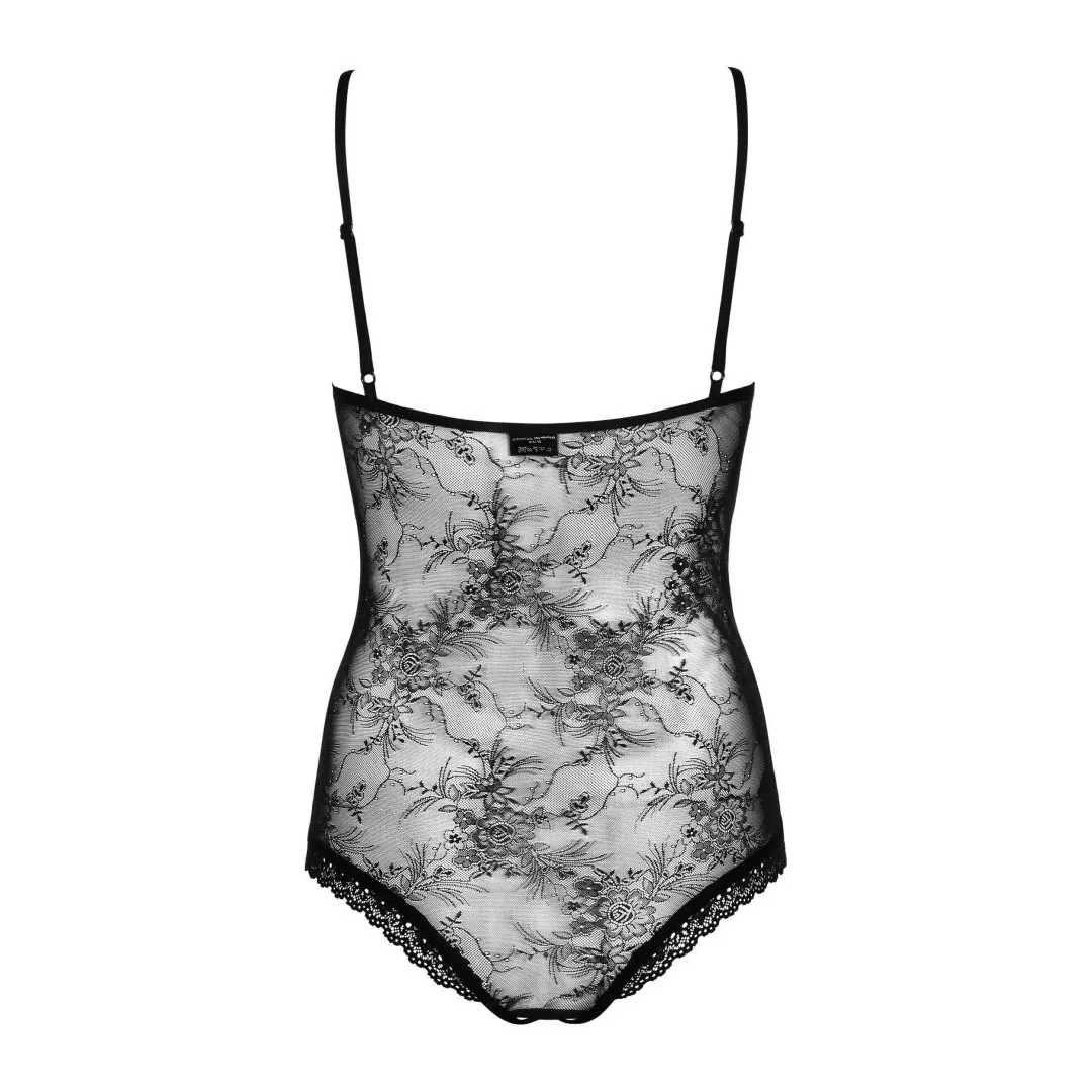 body renda preta floral copas suaves fita destaque busto alças ajustáveis cintura afinada laço acetinado entreperna aberta poliamida elastano - Image 7