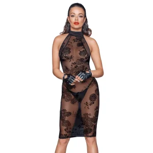 vestido midi tule bordado flocado padrões transparente costas nuas alças veludo elástico malha ajuste sensual elegante festa noite cerimônia romântico