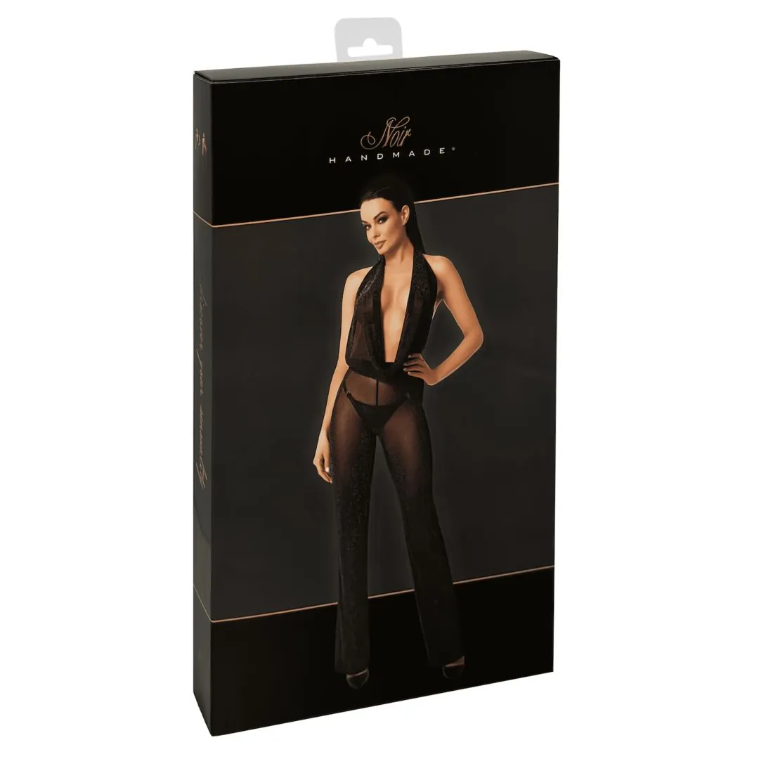 macacão transparente cintilante brilhante powernet elástico ajustado decote profundo costas nuas laço traseiro pantalona fluido sensual ousado noite - Image 7