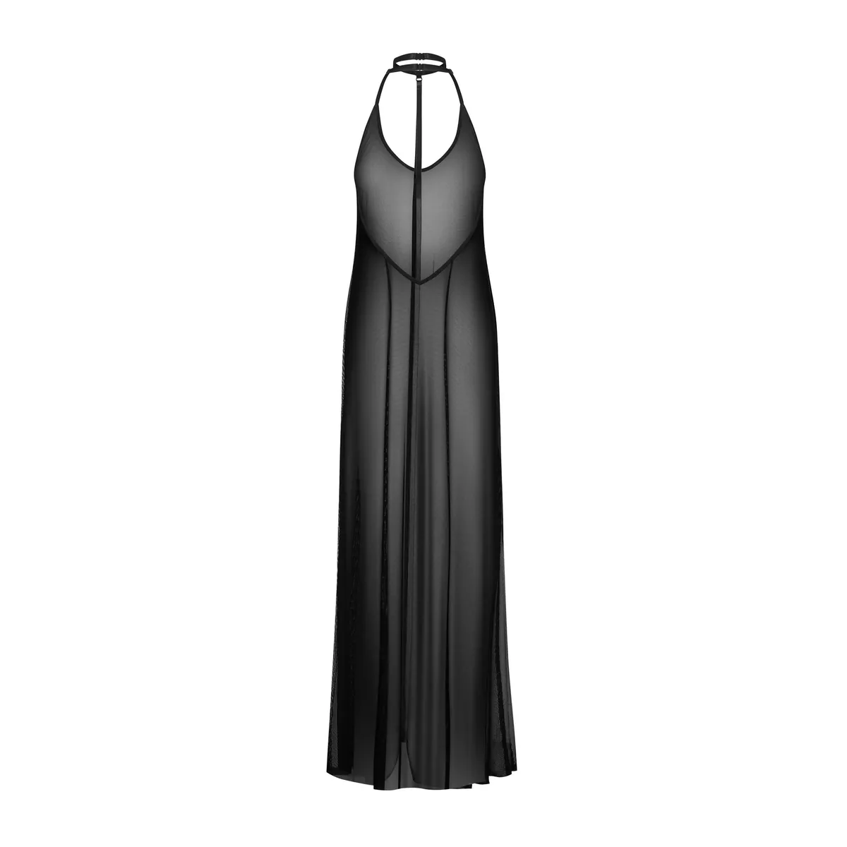 Vestido longo preto Nuites sedutor decote triangular pescoço ultraleve transparente minimalista moderno elegante colar ajustável fita sutil acabamento bruto - Image 3