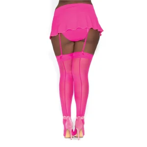 meias 100porcento nylon rosa neon tamanho grande semiopacas cintaliga opaca detalhe traseiro costuras reforcadas lavagem manual sem alvejante