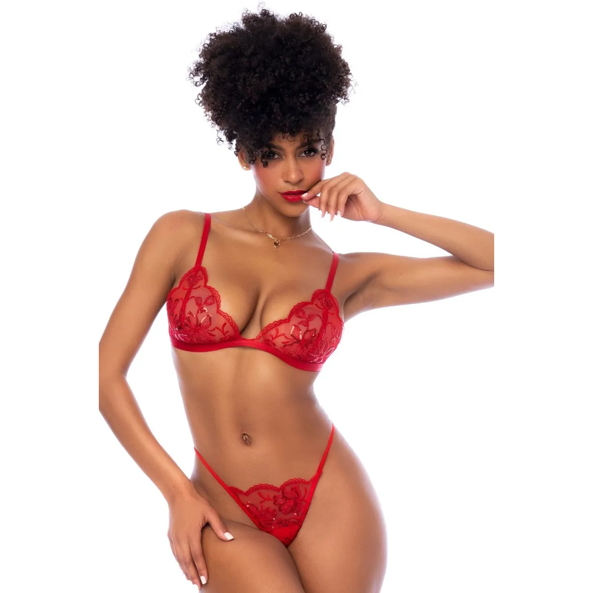conjunto três peças vermelho vibrante renda bordada lantejoulas florais sutiã alças ajustáveis cinta ligas regulável tanga combinando delicada elegante sensual - Image 4